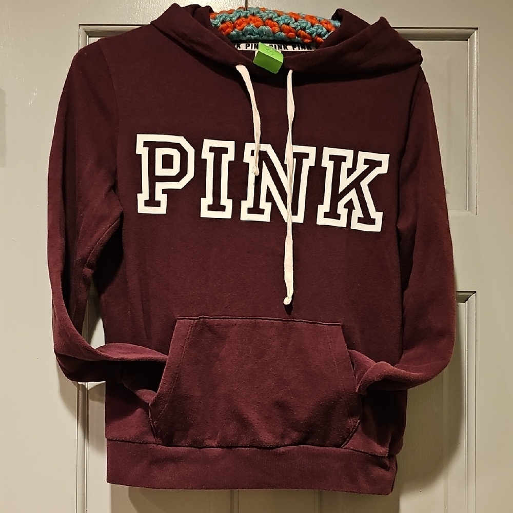 PINK Victoria Secret Burgundy Hoodie Sweatshirt Xsmall Soft Women Outerwear